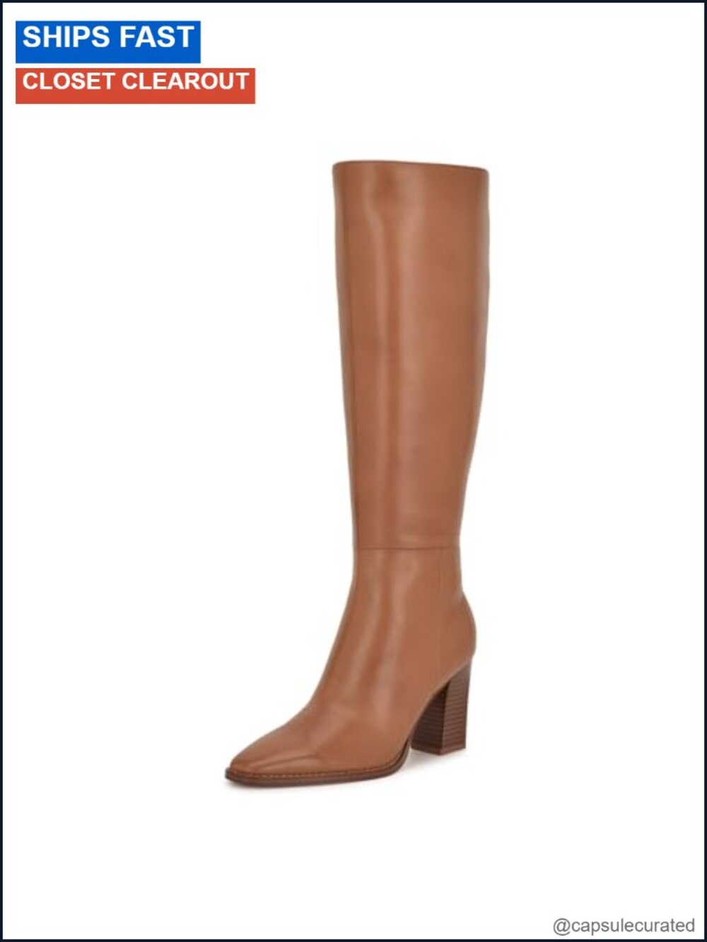Knee-High Leather Boots with Tapered Block Heel & Square Toe